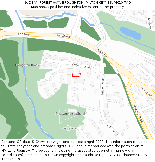 9, DEAN FOREST WAY, BROUGHTON, MILTON KEYNES, MK10 7AD: Location map and indicative extent of plot