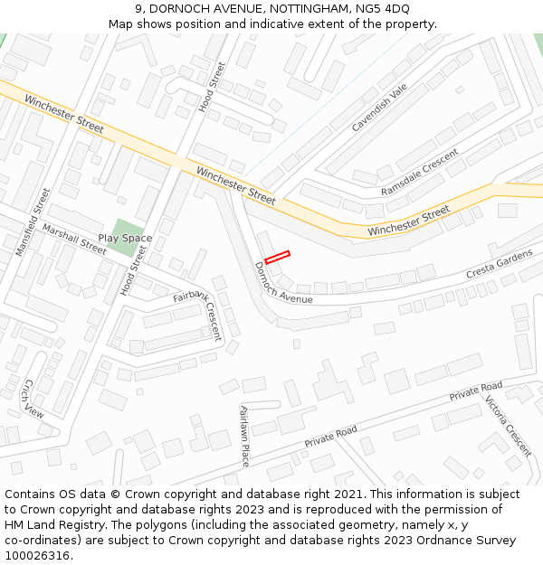 9, DORNOCH AVENUE, NOTTINGHAM, NG5 4DQ: Location map and indicative extent of plot