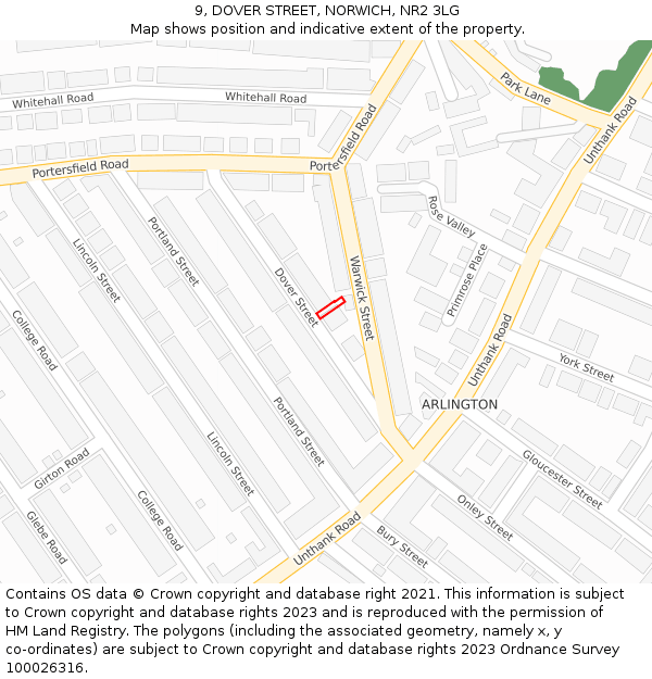 9, DOVER STREET, NORWICH, NR2 3LG: Location map and indicative extent of plot