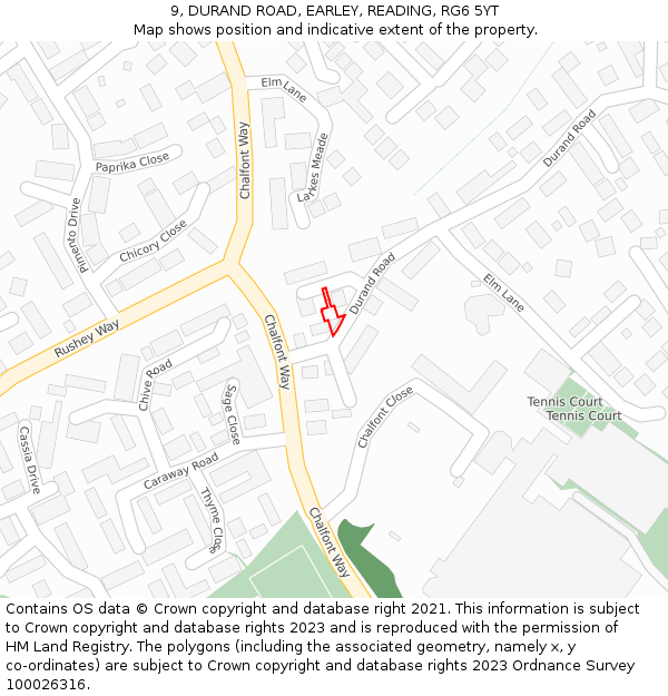 9, DURAND ROAD, EARLEY, READING, RG6 5YT: Location map and indicative extent of plot
