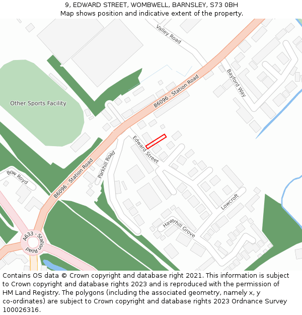 9, EDWARD STREET, WOMBWELL, BARNSLEY, S73 0BH: Location map and indicative extent of plot
