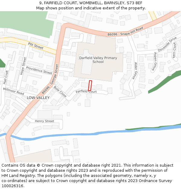 9, FAIRFIELD COURT, WOMBWELL, BARNSLEY, S73 8EF: Location map and indicative extent of plot