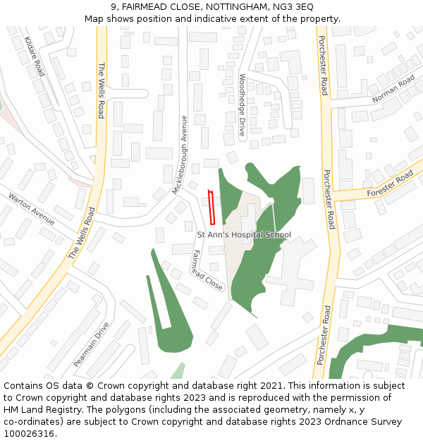 9, FAIRMEAD CLOSE, NOTTINGHAM, NG3 3EQ: Location map and indicative extent of plot