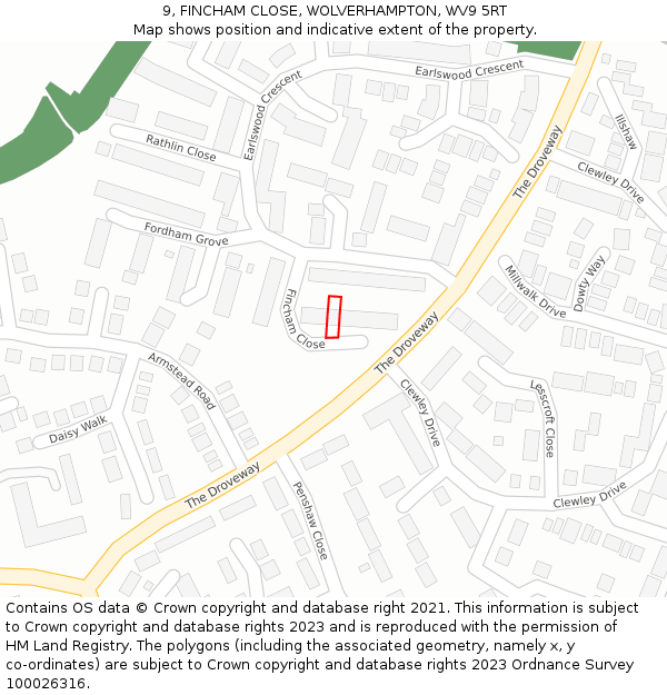 9, FINCHAM CLOSE, WOLVERHAMPTON, WV9 5RT: Location map and indicative extent of plot