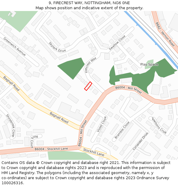 9, FIRECREST WAY, NOTTINGHAM, NG6 0NE: Location map and indicative extent of plot