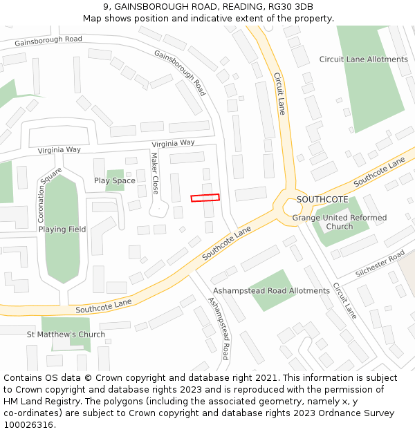 9, GAINSBOROUGH ROAD, READING, RG30 3DB: Location map and indicative extent of plot