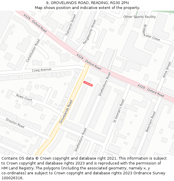 9, GROVELANDS ROAD, READING, RG30 2PN: Location map and indicative extent of plot