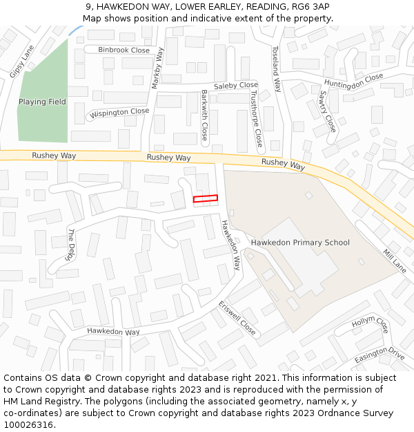 9, HAWKEDON WAY, LOWER EARLEY, READING, RG6 3AP: Location map and indicative extent of plot