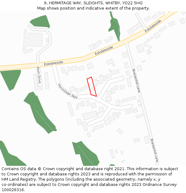 9, HERMITAGE WAY, SLEIGHTS, WHITBY, YO22 5HG: Location map and indicative extent of plot
