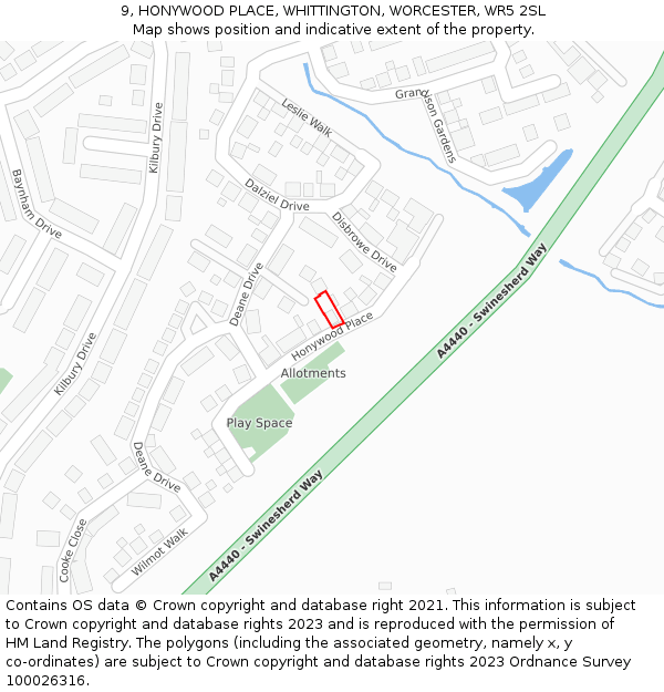9, HONYWOOD PLACE, WHITTINGTON, WORCESTER, WR5 2SL: Location map and indicative extent of plot