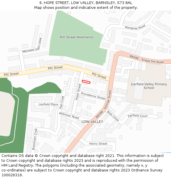 9, HOPE STREET, LOW VALLEY, BARNSLEY, S73 8AL: Location map and indicative extent of plot
