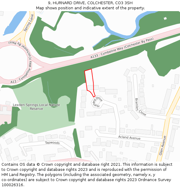 9, HURNARD DRIVE, COLCHESTER, CO3 3SH: Location map and indicative extent of plot