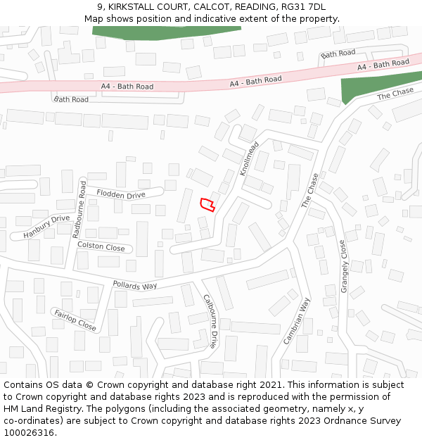 9, KIRKSTALL COURT, CALCOT, READING, RG31 7DL: Location map and indicative extent of plot
