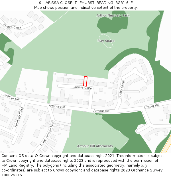 9, LARISSA CLOSE, TILEHURST, READING, RG31 6LE: Location map and indicative extent of plot