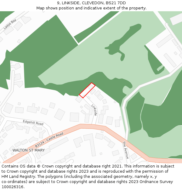 9, LINKSIDE, CLEVEDON, BS21 7DD: Location map and indicative extent of plot