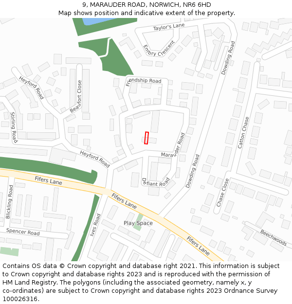 9, MARAUDER ROAD, NORWICH, NR6 6HD: Location map and indicative extent of plot