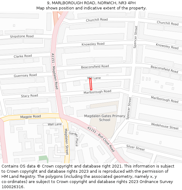 9, MARLBOROUGH ROAD, NORWICH, NR3 4PH: Location map and indicative extent of plot