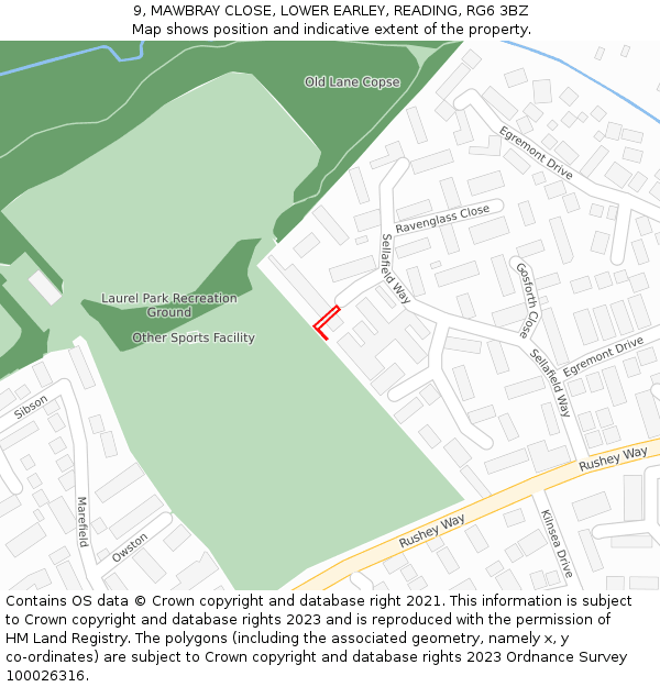 9, MAWBRAY CLOSE, LOWER EARLEY, READING, RG6 3BZ: Location map and indicative extent of plot