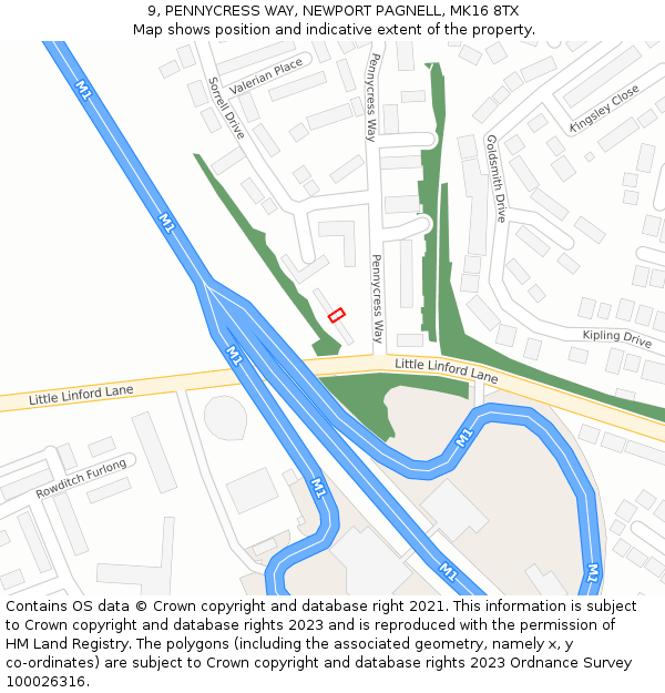 9, PENNYCRESS WAY, NEWPORT PAGNELL, MK16 8TX: Location map and indicative extent of plot