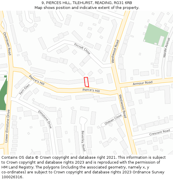 9, PIERCES HILL, TILEHURST, READING, RG31 6RB: Location map and indicative extent of plot