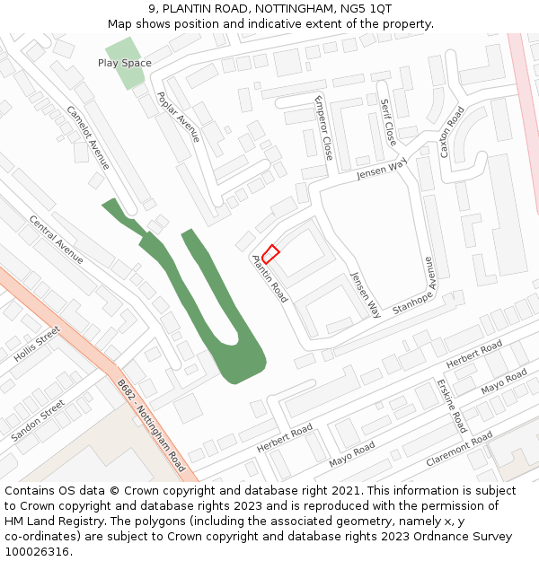 9, PLANTIN ROAD, NOTTINGHAM, NG5 1QT: Location map and indicative extent of plot