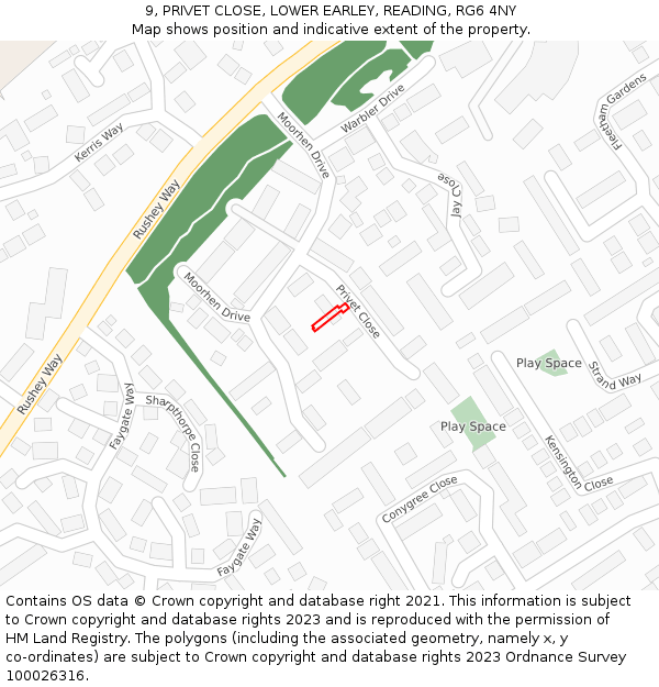 9, PRIVET CLOSE, LOWER EARLEY, READING, RG6 4NY: Location map and indicative extent of plot