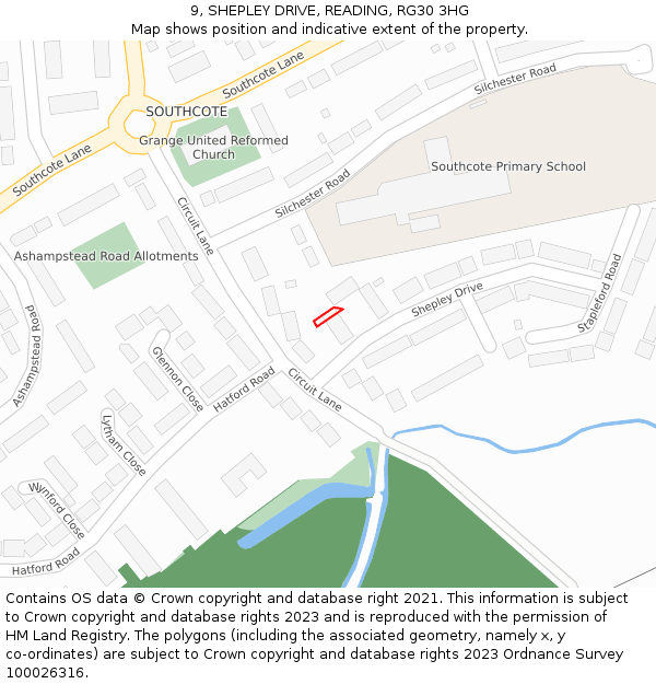 9, SHEPLEY DRIVE, READING, RG30 3HG: Location map and indicative extent of plot