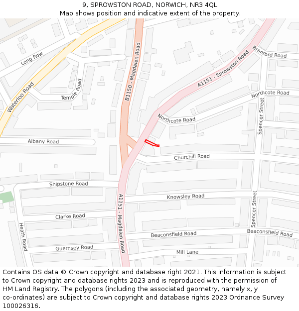 9, SPROWSTON ROAD, NORWICH, NR3 4QL: Location map and indicative extent of plot