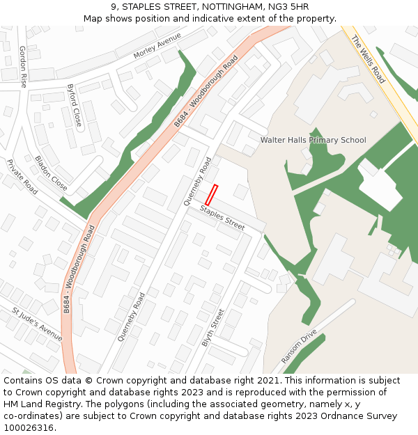 9, STAPLES STREET, NOTTINGHAM, NG3 5HR: Location map and indicative extent of plot