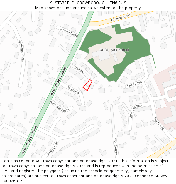 9, STARFIELD, CROWBOROUGH, TN6 1US: Location map and indicative extent of plot