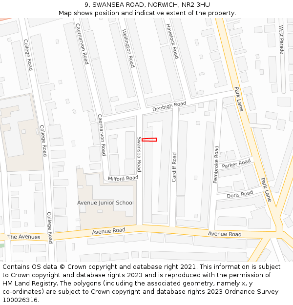 9, SWANSEA ROAD, NORWICH, NR2 3HU: Location map and indicative extent of plot