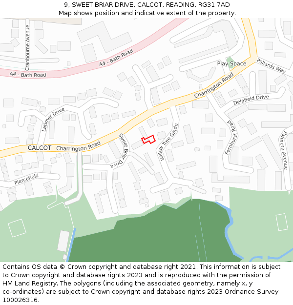9, SWEET BRIAR DRIVE, CALCOT, READING, RG31 7AD: Location map and indicative extent of plot