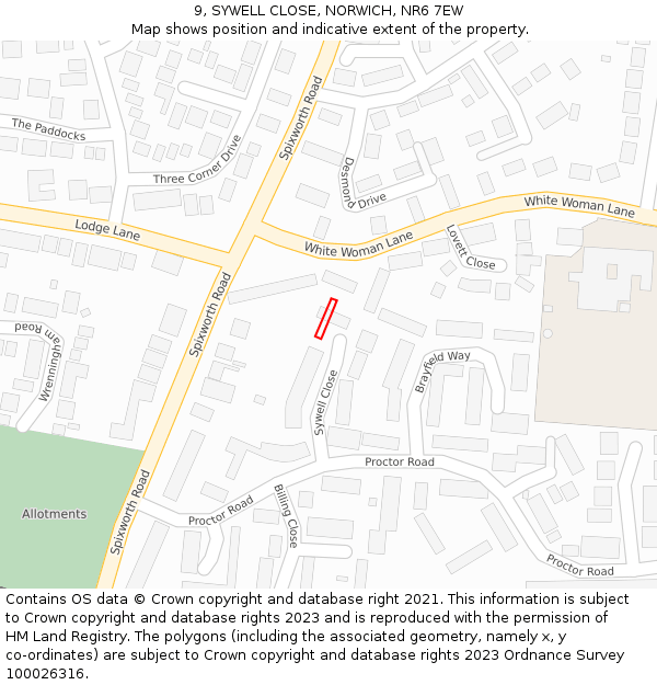 9, SYWELL CLOSE, NORWICH, NR6 7EW: Location map and indicative extent of plot