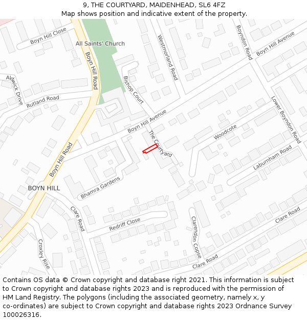 9, THE COURTYARD, MAIDENHEAD, SL6 4FZ: Location map and indicative extent of plot