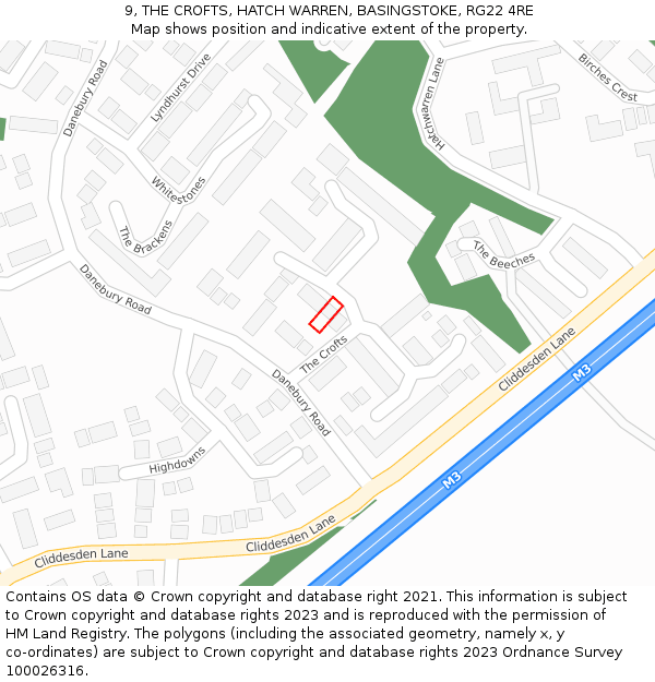 9, THE CROFTS, HATCH WARREN, BASINGSTOKE, RG22 4RE: Location map and indicative extent of plot