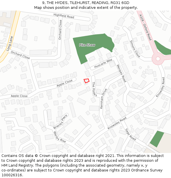 9, THE HYDES, TILEHURST, READING, RG31 6GD: Location map and indicative extent of plot