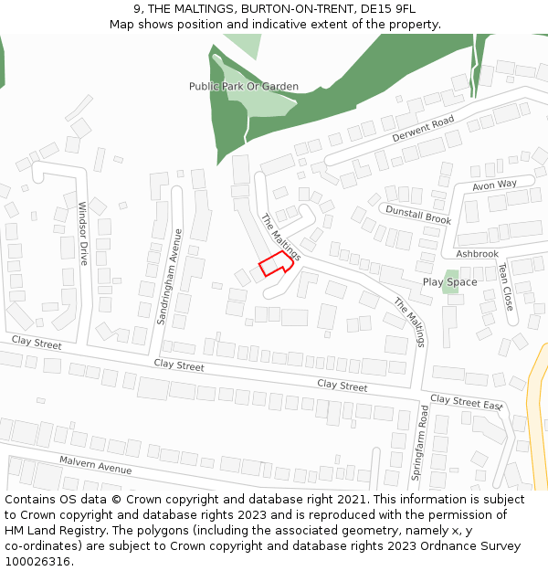 9, THE MALTINGS, BURTON-ON-TRENT, DE15 9FL: Location map and indicative extent of plot
