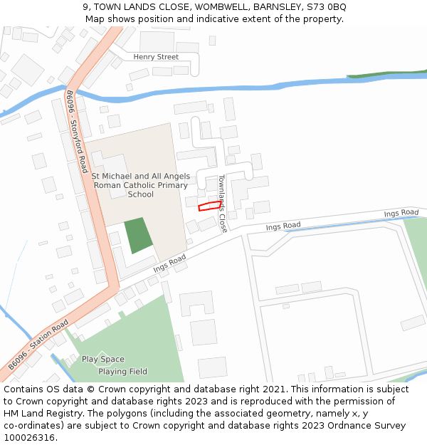 9, TOWN LANDS CLOSE, WOMBWELL, BARNSLEY, S73 0BQ: Location map and indicative extent of plot