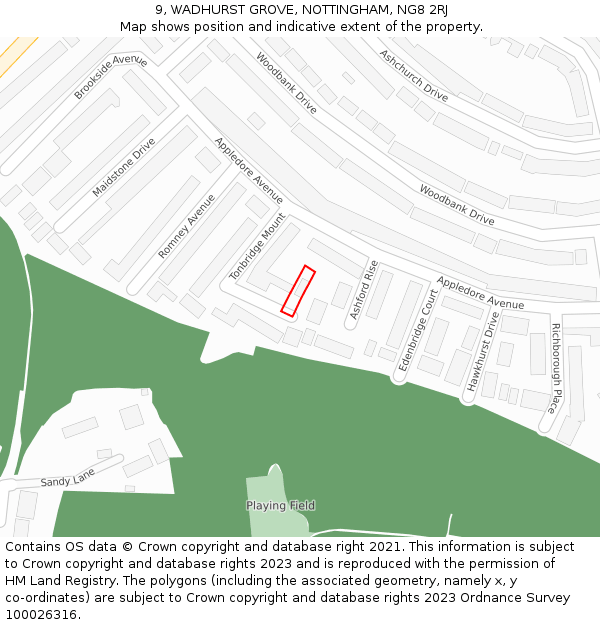 9, WADHURST GROVE, NOTTINGHAM, NG8 2RJ: Location map and indicative extent of plot