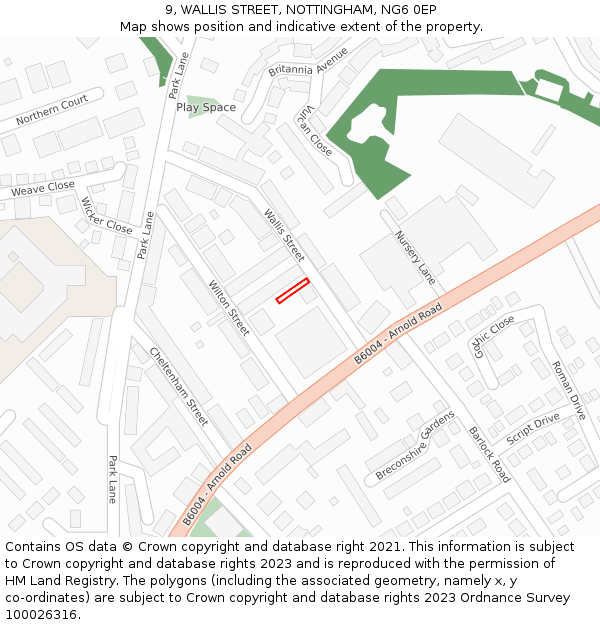 9, WALLIS STREET, NOTTINGHAM, NG6 0EP: Location map and indicative extent of plot