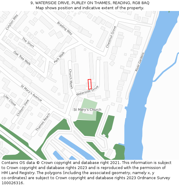 9, WATERSIDE DRIVE, PURLEY ON THAMES, READING, RG8 8AQ: Location map and indicative extent of plot
