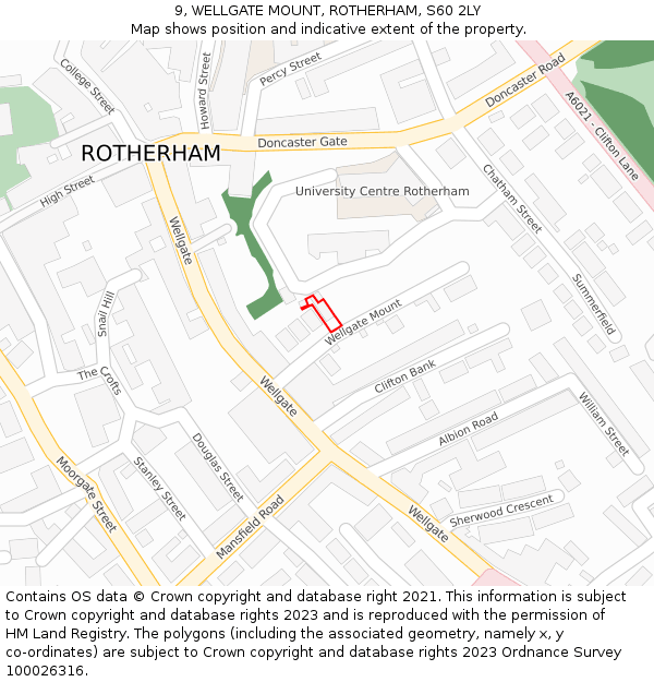 9, WELLGATE MOUNT, ROTHERHAM, S60 2LY: Location map and indicative extent of plot