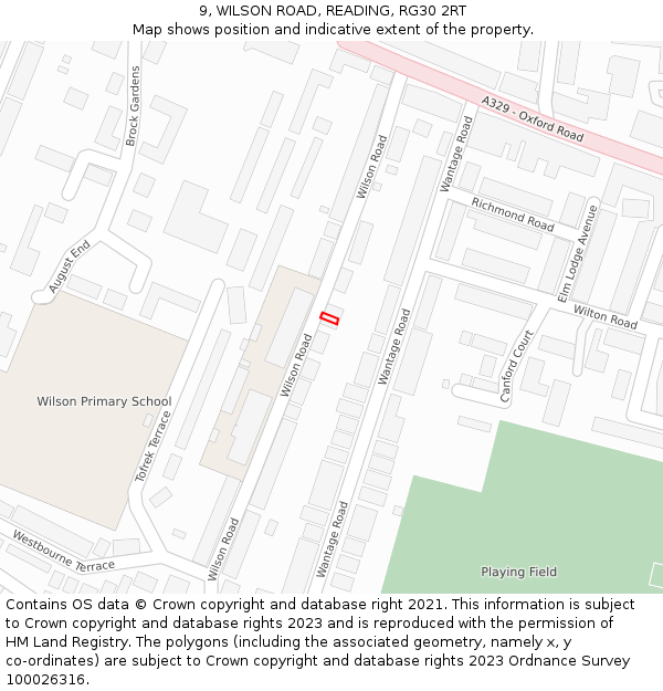 9, WILSON ROAD, READING, RG30 2RT: Location map and indicative extent of plot