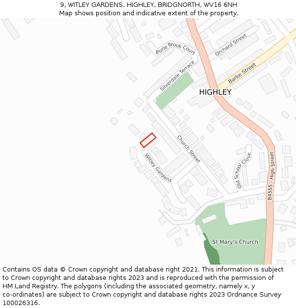 9, WITLEY GARDENS, HIGHLEY, BRIDGNORTH, WV16 6NH: Location map and indicative extent of plot