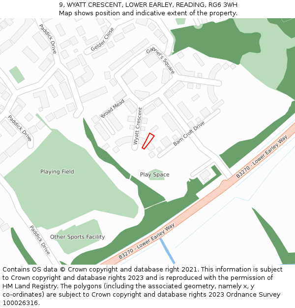 9, WYATT CRESCENT, LOWER EARLEY, READING, RG6 3WH: Location map and indicative extent of plot
