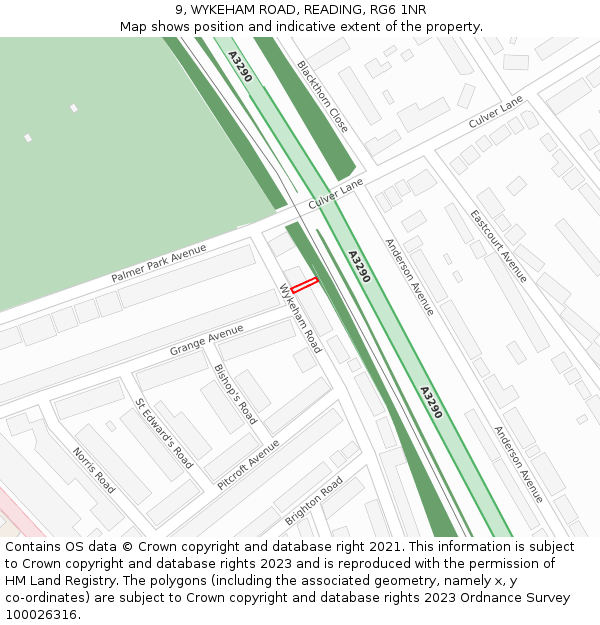 9, WYKEHAM ROAD, READING, RG6 1NR: Location map and indicative extent of plot