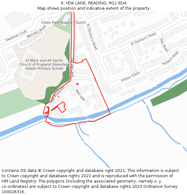 9, YEW LANE, READING, RG1 6DA: Location map and indicative extent of plot