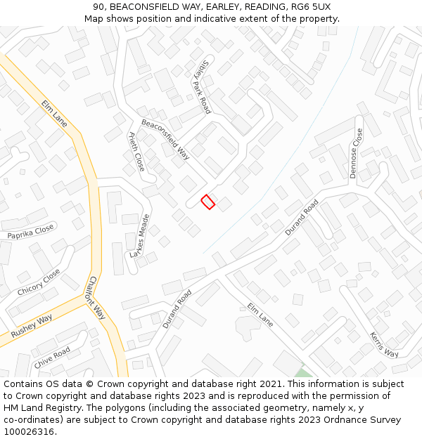 90, BEACONSFIELD WAY, EARLEY, READING, RG6 5UX: Location map and indicative extent of plot