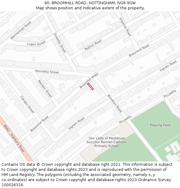 90, BROOMHILL ROAD, NOTTINGHAM, NG6 9GW: Location map and indicative extent of plot