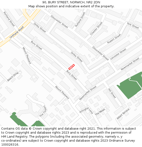 90, BURY STREET, NORWICH, NR2 2DN: Location map and indicative extent of plot